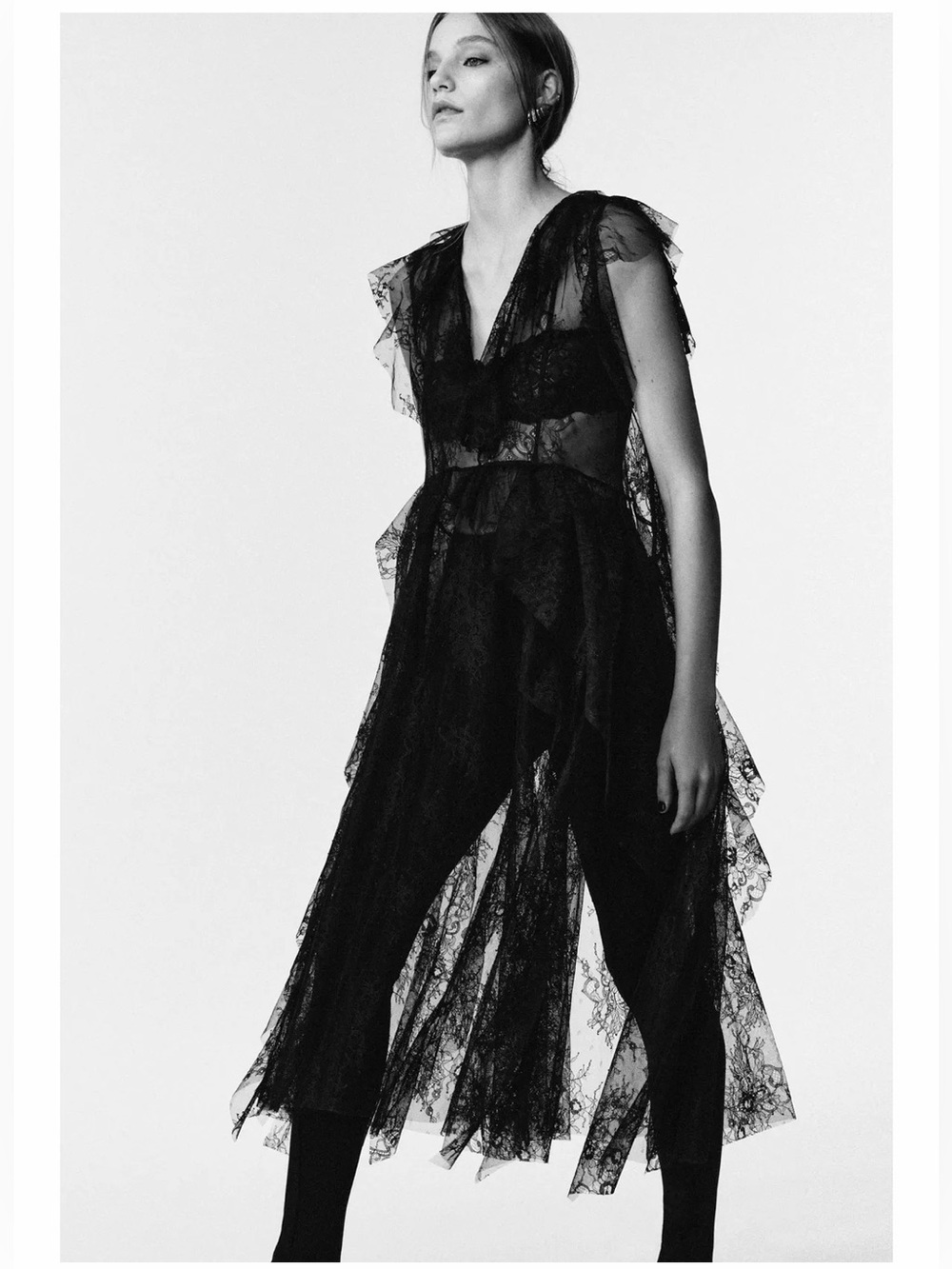 ZARA STUDIO LIMITED EDITION LACE MIDI DRESS BLACK SZ SMALL